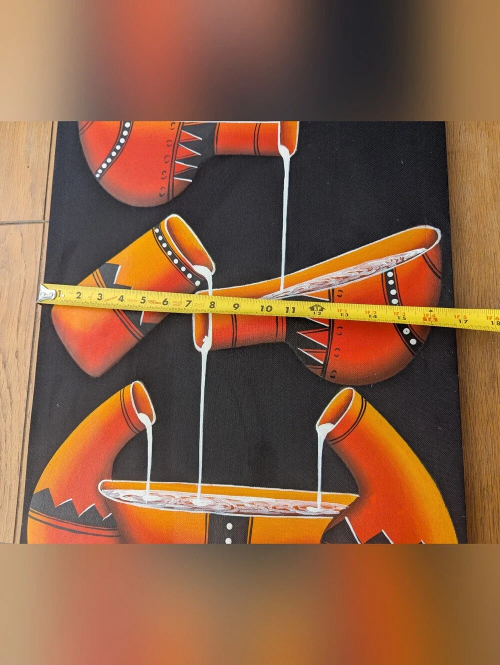Set of 2 Hand Painted African Oil On Canvas Paintings Tribal Gourd Wall Art